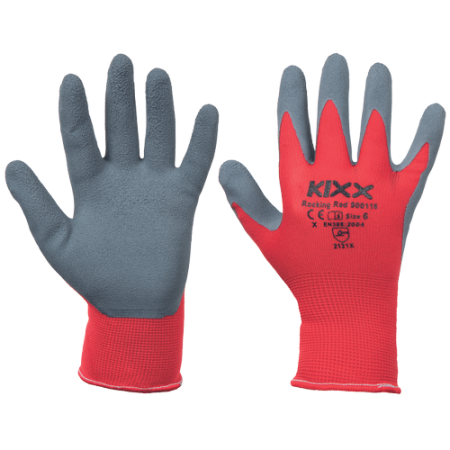 Protecție mecanică - KIXX ROCKING RED - Mănuși nailon cu latex, confort și aderență