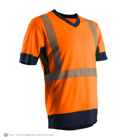 Îmbrăcăminte REFLECTORIZANTĂ (HI-VIS) - KOMO, Tricou hi-viz cu mâneci scurte, din tricot Bird-Eye 55% bumbac, 45% poliester, 150 g/mp