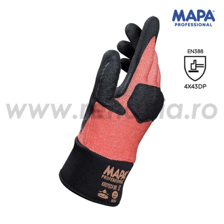 PROTECȚIA MÂINILOR - KROTECH 851, Mănuși de protecție la tăiere și impact din fibre HDPE, imersate în nitril