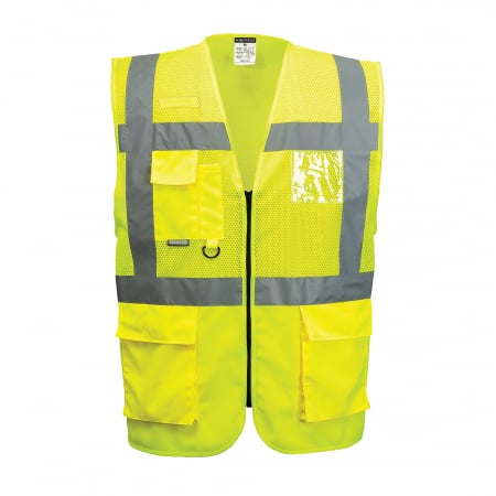 Veste reflectorizante (HI-VIS) - MADRID EXECUTIVE, Vestă HI VIS monocoloră, ventilată, din poliester, 124 g/mp, cu buzunare