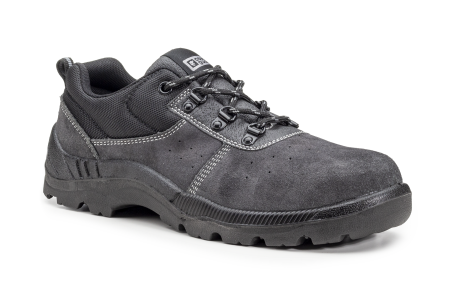 Pantofi - MANGANITE S1P, Pantofi de protecție din piele velur antracit microperforată, bombeu și lamelă oțel, talpă PU SRC antiderapantă, branț EVA cu inserție silicon