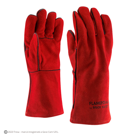 SCULE & MATERIALE - Manusa de Sudura din piele, Spalt Bovina, Lungime 35 CM, Culoare Rosu, Marime 10.5