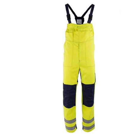 Pantaloni - MERU, Pantaloni de protecție multi-risc cu pieptar din țesătură Tecapro, 79% bumbac ignifug, 20% poliester și 1% fibră antistatică, 260 g/mp