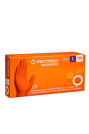 Mănuși Unică Folosință - MICROGRIP, Mănuși de unică folosință din nitril nepudrat, texturate, portocaliu, grosime 0,21 mm [set 100 bucăți]