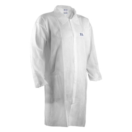 UNICĂ FOLOSINȚĂ - MO41105, Halat de Unică Folosință din Polipropilenă SPP, 30 g/m², fără Buzunare, Închidere cu 4 Capse, Alb
