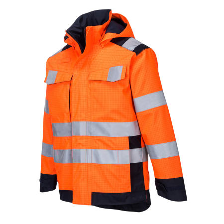 MV70, Jachetă de ploaie ignifugă multi-normă HI-VIS cu glugă detașabilă din poliester și modacrilic, 350 g/mp [1]