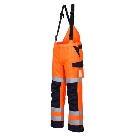 MV71, Pantaloni de ploaie ignifugi multi-normă HI-VIS cu pieptar detașabil din poliester și modacrilic, 350 g/mp [1]