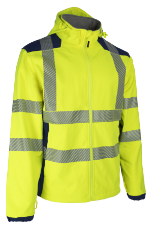 Jachete reflectorizante (HI-VIS) - NEBULO, Jachetă de înaltă vizibilitate tip Softshell reciclat GRS cu glugă detașabilă, 295 g/mp