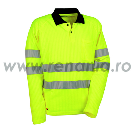Îmbrăcăminte REFLECTORIZANTĂ (HI-VIS) - NEW SUN V111-3, Tricou polo HI-VIS din tricot, 25% bumbac și 75% poliester, 220 g/mp, benzi reflectorizante