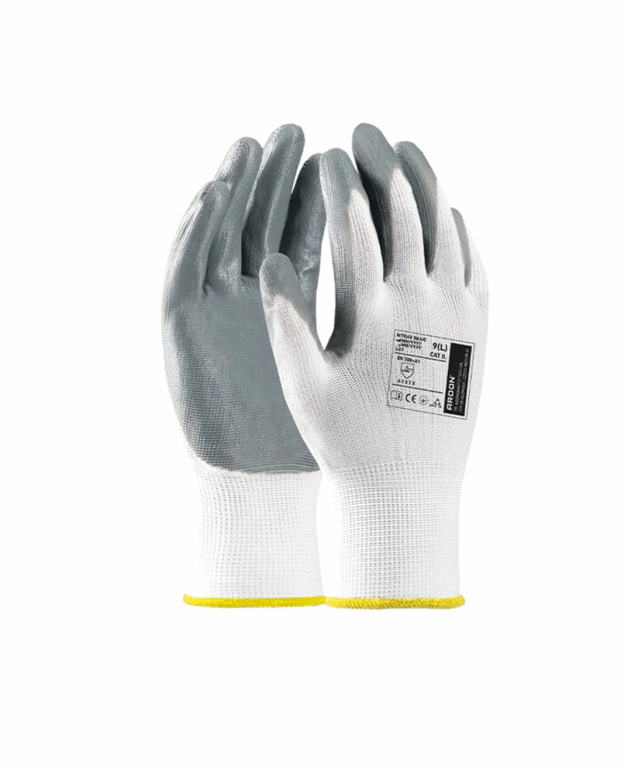 Mănuși Textile Imersate - NITRAX BASIC, Mănuși de protecție din tricot fin de poliester, imersate în nitril, grosime 1,1 mm