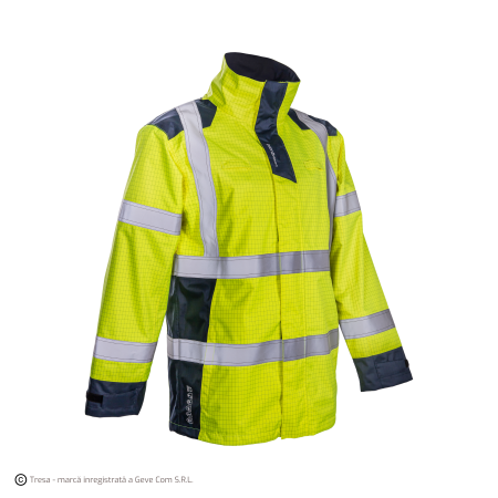 Îmbrăcăminte REFLECTORIZANTĂ (HI-VIS) - NOTT, Jachetă de ploaie ignifugată FR, din poliester Oxford 300D cu căptușeală FR din bumbac, 250 g/mp