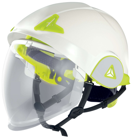 Căști electroizolante EN 50365 - ONYX2, Cască de protecție cu calotă dublă și vizieră integrată, calotă din ABS, suspensie textilă cu fixare în 6 puncte, reglare cu buton de strângere, 775 g