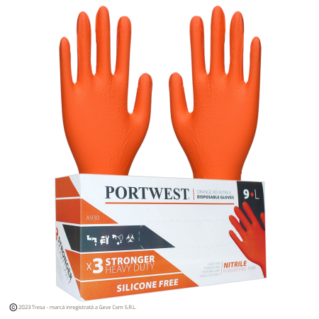 ORANGE HD A930, Mănuși de unică folosință heavy duty din nitril nepudrat, grosime: ~0.18mm [cutie 100 bucăți]