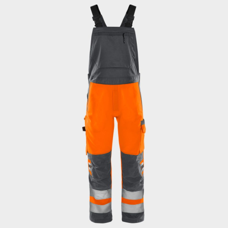 IMBRACAMINTE - FRISTADS GREEN, Pantaloni de lucru HI-VIS cu pieptar din poliester și bumbac, 240 g/mp, clasa 1