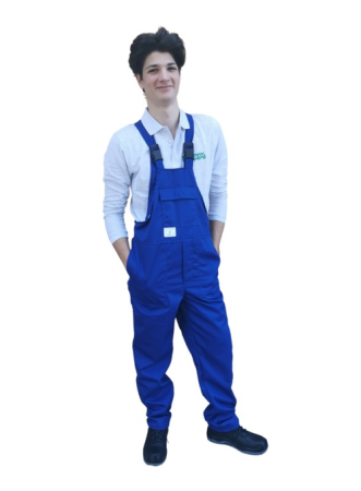 Îmbrăcăminte IGNIFUGĂ (ANTI-FLACĂRĂ) - Pantaloni de lucru cu pieptar ignifugi și antistatici din bumbac, 350 g/mp