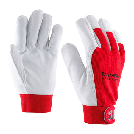 Protecție mecanică - PANTHER, Mănuși de protecție din piele de capră, cu spate din bumbac roșu