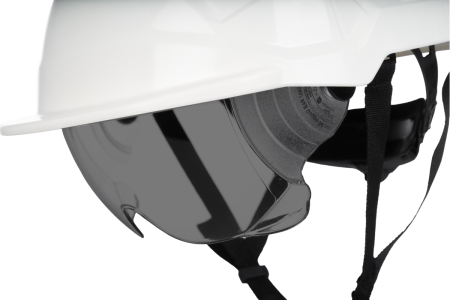 PHOENIX WIND, Cască de protecție din ABS cu ochelari fumurii retractabili integrați, suspensie din plastic cu fixare în 6 puncte, reglare rapidă cu rotiță (Ratchet) [13]