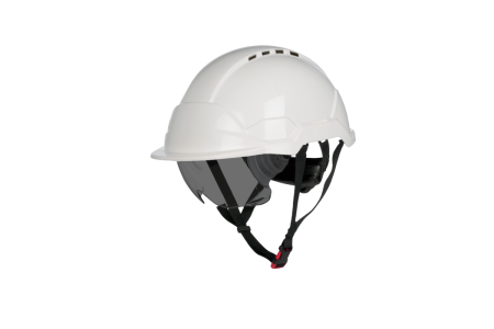 PHOENIX WIND, Cască de protecție din ABS cu ochelari fumurii retractabili integrați, suspensie din plastic cu fixare în 6 puncte, reglare rapidă cu rotiță (Ratchet) [12]