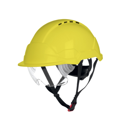 CĂȘTI DE PROTECȚIE - PHOENIX WIND CLEAR LENS, Cască de protecție ventilată cu ochelari integrați, calotă din ABS, suspensie din polietilenă cu chingi textile (6 puncte), reglare rapidă cu rotiță (Ratchet)