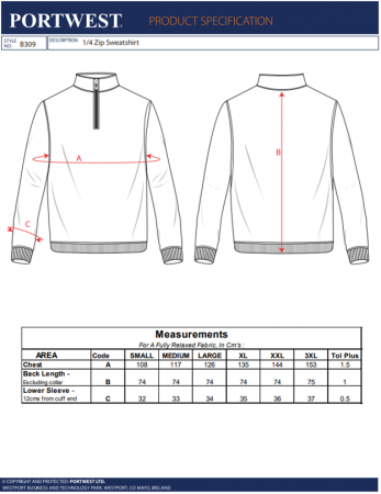 PORTWEST B309, Jachetă cu fermoar 1/4 din poliester și bumbac, 300 g/mp [2]