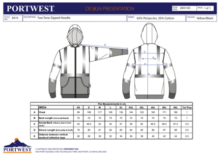 PORTWEST B315, Hanorac HI-VIS bicolor cu glugă, din poliester și bumbac, 300 g/mp [2]