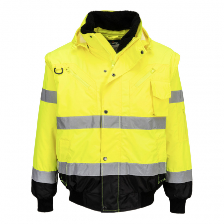PORTWEST C465, Jachetă Bomber 3 în 1 cu contrast Hi-Vis, 100% poliester 300D Oxford, căptușeală fleece 300g, certificare EN ISO 20471 Clasa 3 [8]
