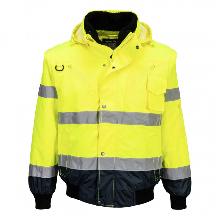 PORTWEST C465, Jachetă Bomber 3 în 1 cu contrast Hi-Vis, 100% poliester 300D Oxford, căptușeală fleece 300g, certificare EN ISO 20471 Clasa 3 [4]
