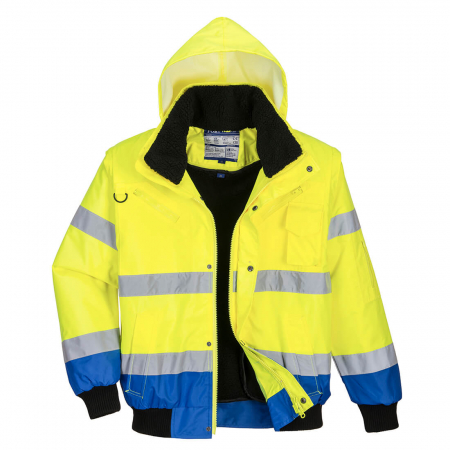 PORTWEST C465, Jachetă Bomber 3 în 1 cu contrast Hi-Vis, 100% poliester 300D Oxford, căptușeală fleece 300g, certificare EN ISO 20471 Clasa 3 [3]