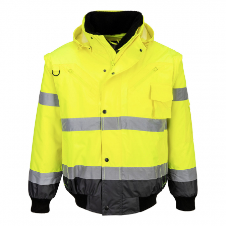 PORTWEST C465, Jachetă Bomber 3 în 1 cu contrast Hi-Vis, 100% poliester 300D Oxford, căptușeală fleece 300g, certificare EN ISO 20471 Clasa 3 [6]