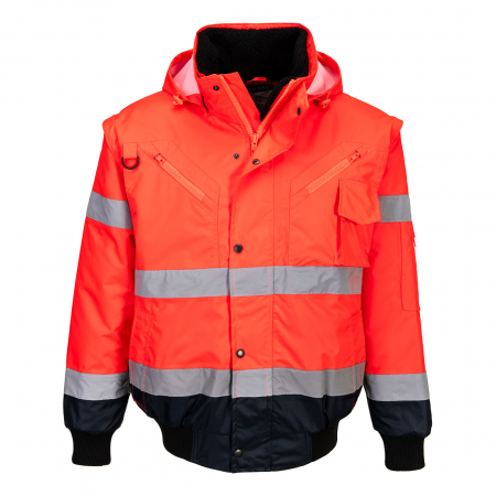 PORTWEST C465, Jachetă Bomber 3 în 1 cu contrast Hi-Vis, 100% poliester 300D Oxford, căptușeală fleece 300g, certificare EN ISO 20471 Clasa 3 [10]