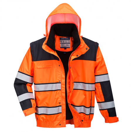 Jachete reflectorizante (HI-VIS) - PORTWEST C466, Jachetă Bomber Hi-Vis Classic 3 în 1, 100% poliester 300D Oxford, căptușeală blană 400g, certificare EN ISO 20471 Clasa 3