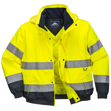 PORTWEST C468, Jachetă Bomber 2 în 1 cu contrast Hi-Vis, 100% poliester 300D Oxford, căptușeală matlasată, certificare EN ISO 20471 Clasa 3 [3]