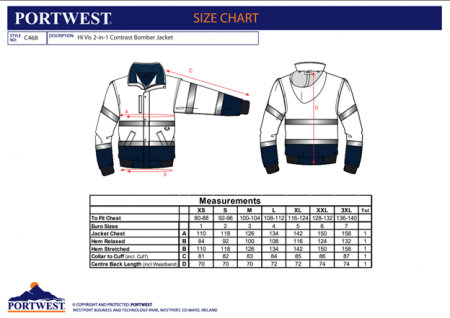 PORTWEST C468, Jachetă Bomber 2 în 1 cu contrast Hi-Vis, 100% poliester 300D Oxford, căptușeală matlasată, certificare EN ISO 20471 Clasa 3 [2]