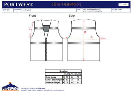 PORTWEST CV01, Vesta de răcire, din poliester tip plasă 60 g/mp, umplutură fire bambus și PVA 330 g/mp [2]