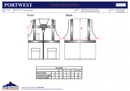 PORTWEST CV02, Vesta de răcire Hi-Vis, din poliester tricot 120 g/mp, căptușeală plasă 60 g/mp, umplutură bambus și PVA 330 g/mp [2]