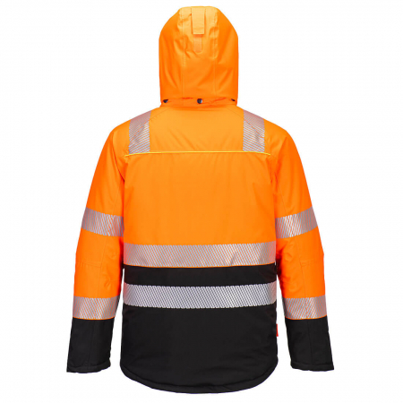 PORTWEST DX430, Jachetă Hi-Vis de iarnă Clasa 2, cu glugă detașabilă (ascunsă), din poliester stretch 150D cu membrană PU 160 g/mp; căptușeală Pongee 80 g/mp; umplutură InsulatexPro 160 g/mp [1]
