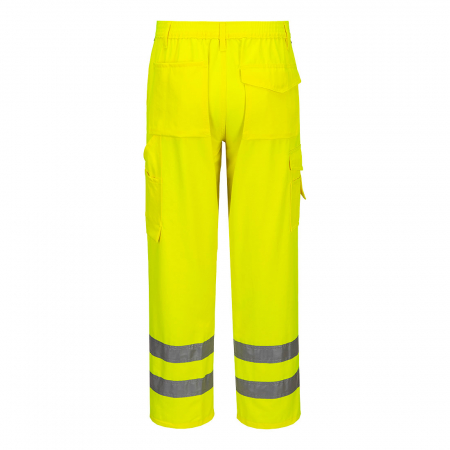 PORTWEST E046, Pantaloni de lucru Hi-Vis, policotton Kingsmill, 65% poliester / 35% bumbac, 245g, finisaj Texpel™ Stain Eco, certificare EN ISO 20471 Clasa 1 [1]