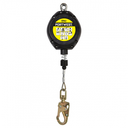 LUCRU LA ÎNĂLȚIME - PORTWEST FP41, opritor de cădere retractabil cu cablu oțel 10 m, carcasă ABS, EN 360 / EN 362