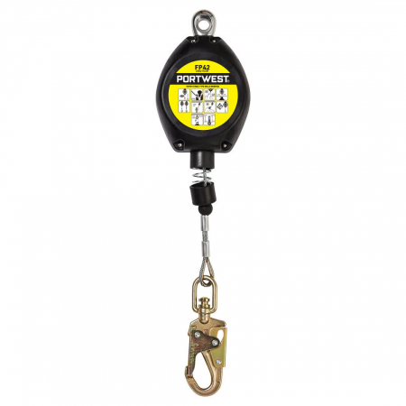 LUCRU LA ÎNĂLȚIME - PORTWEST FP42, opritor de cădere retractabil cu cablu oțel 6 m, carcasă ABS, EN 360 / EN 362 A