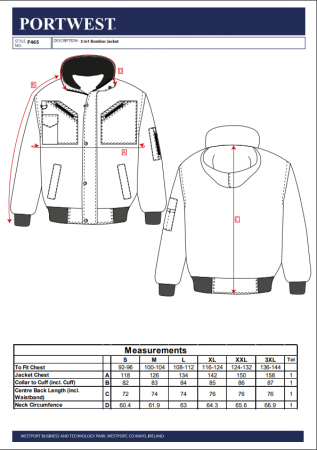 PORTWEST F465, Jachetă bomber 4 în 1, din poliester 300D, 190 g/mp, căptușeală detașabilă 400 g/mp [2]