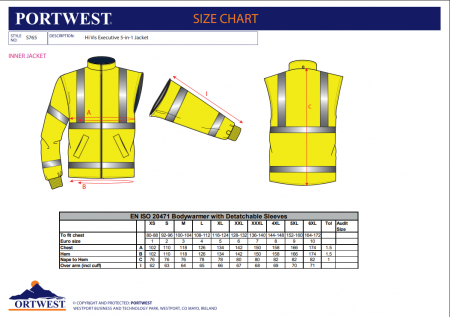PORTWEST S765, Jachetă HiVis Executive 5-in-1, din poliester 300D, 190 g/mp, căptușeală detașabilă [3]