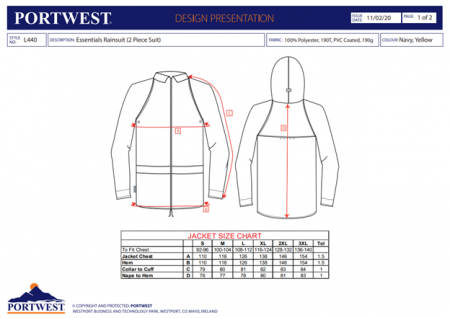 PORTWEST L440, Costum de ploaie Essentials din poliester cu strat PVC, 190 g/mp [3]