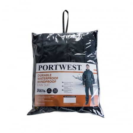 Costume - PORTWEST L450, Costum de ploaie (2 piese) Sealtex Esential, cu glugă și tiv ajustabil, din PVC/PU 330 g/mp, EN 343