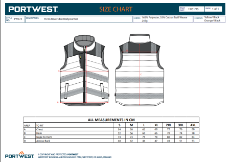 PORTWEST PW374, Vestă HI-VIS reversibilă din policotton, 245 g/mp, căptușeală 300 g/mp [1]