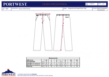 PORTWEST S068, Pantaloni Chef Harrow din polibumbac Kingsmill, 190 g/mp [2]