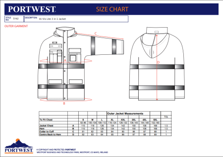 PORTWEST S162, Jachetă 3-in-1 Hi-Vis Lite, din poliester 150D Oxford, 200 g/mp, căptușeală fleece 280 g/mp [1]