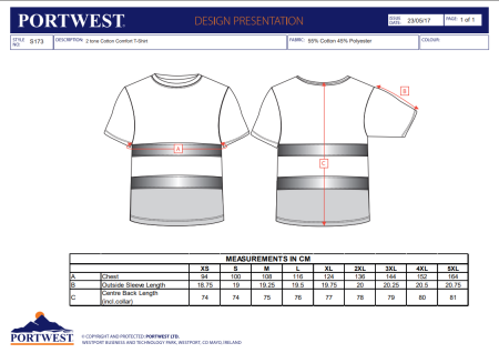 PORTWEST S173, Tricou bicolor Cotton Comfort cu mâneci scurte, din bumbac și poliester, 175 g/mp [1]