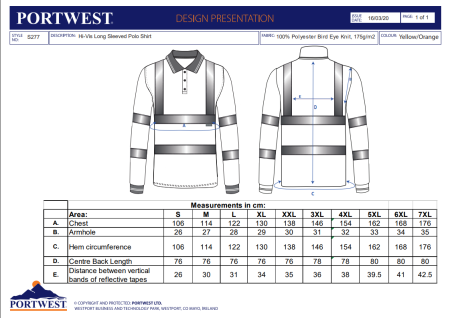 PORTWEST S277, Tricou polo HiVis cu mâneci lungi, din poliester, 175 g/mp [2]