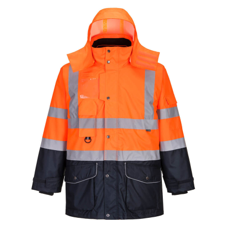 PORTWEST S426, Jachetă HI-VIS tip 7-in-1, cu glugă detașabilă, din poliester 300D, 190 g/mp, căptușeală interioară plasă 60 g/mp, și interior detașabil 160 g/mp [3]