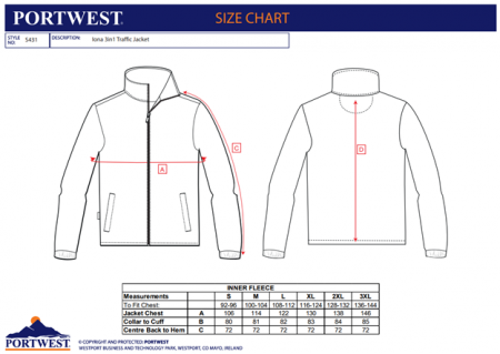 PORTWEST IONA TRAFFIC, Jachetă 3-in-1 din poliester Oxford, 190 g/mp, fleece detașabil [1]